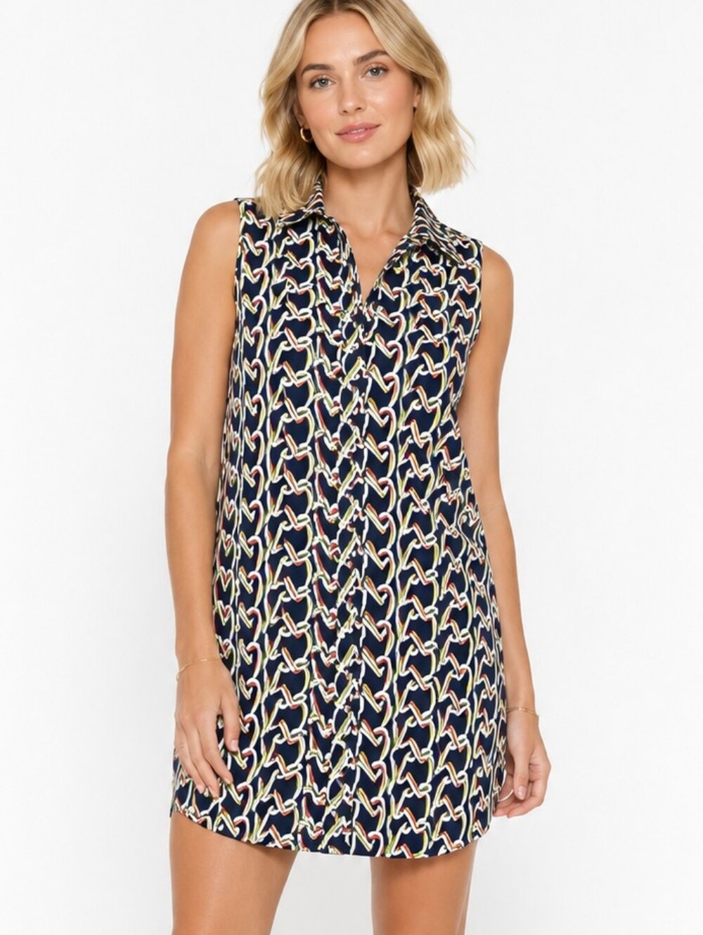 Cabi Shirtdress Armour Blue Heart Button Front Sleeveless 5370